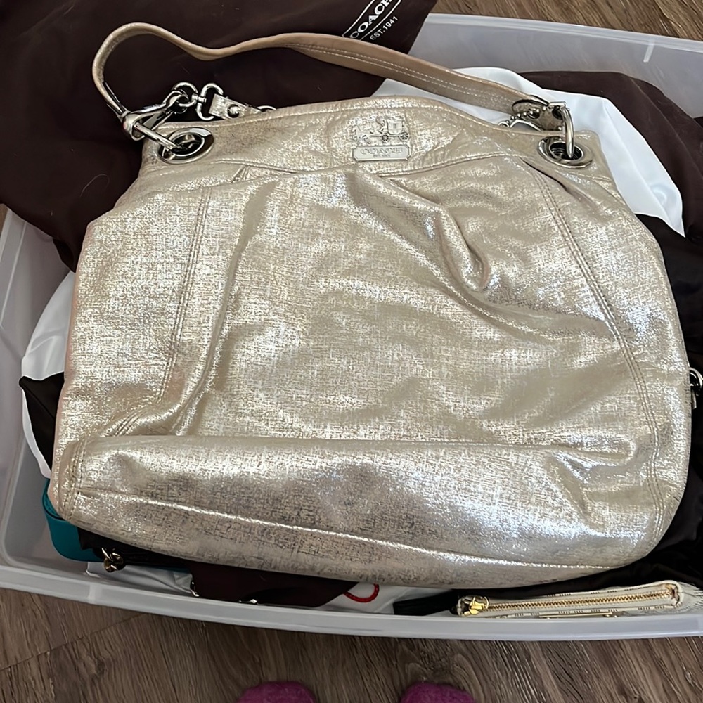 Coach silver metallic hobo purse